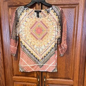 Style & Co. Women's Pink and Yellow Patterned Blouse